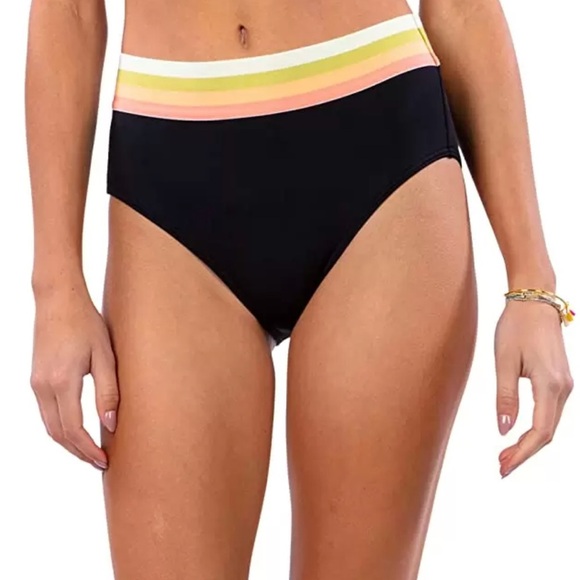 Retro-inspired black bikini set with pastel multi stripe detail - size Small (S) - Picture 4 of 5